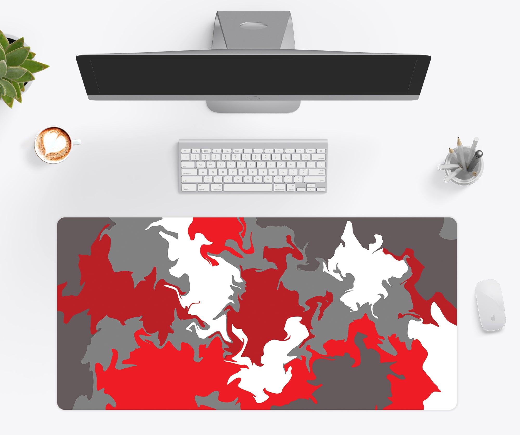 Erratic Red Gaming Desk Mat, Red Camo Desk Pad, Large Mousepad Love