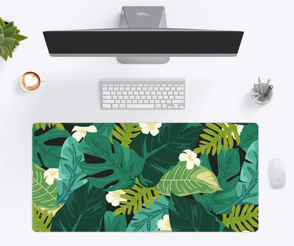 Abstract Green Leaves Desk Mat