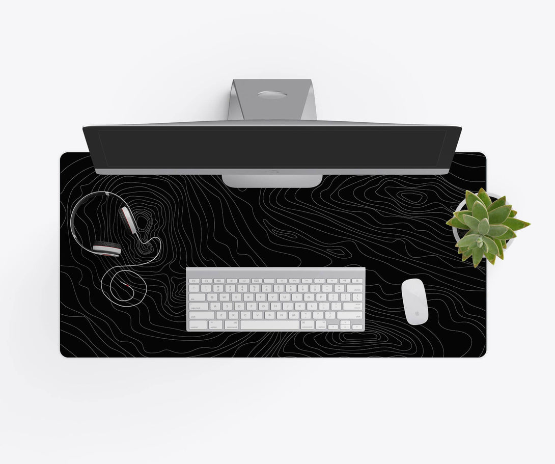 Black Topographic Desk Pad - Lifestyle
