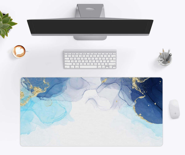 Blue Gold Alcohol Ink Desk Mat