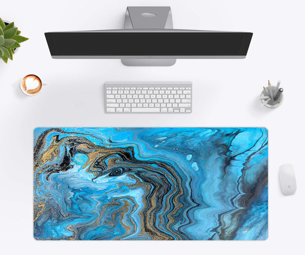 Blue Gold Marble Desk Mat