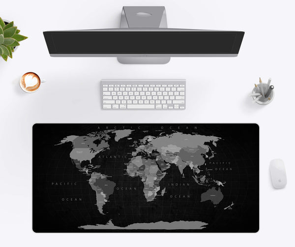 Dark Gray World Map Desk Mat