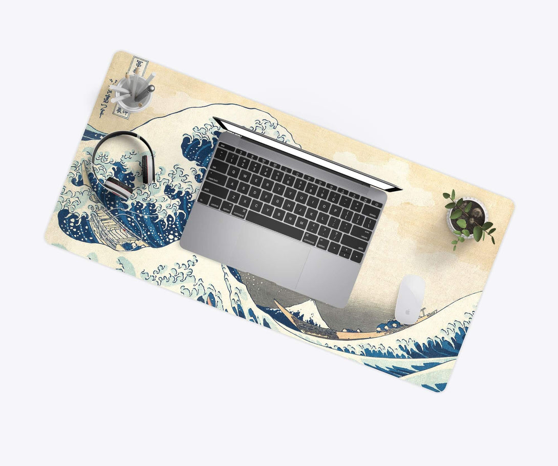 Great Wave Off Kanegawa Desk Mat with Laptop