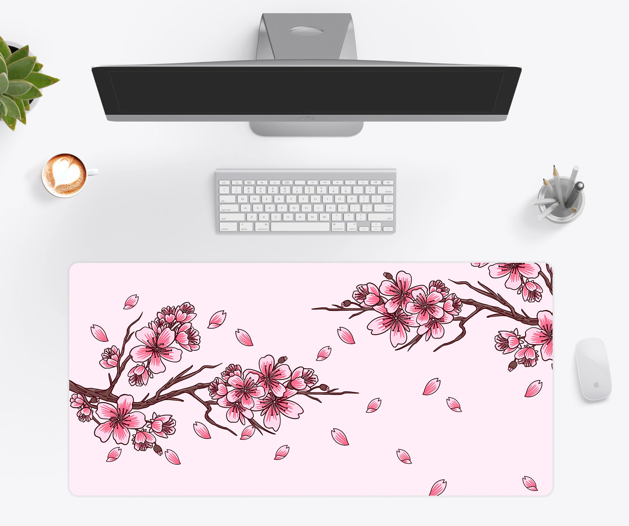 Pink Love Computer Mat Pink Cherry Blossom Desk Mat, Cute Japanese Desk Pad, Gaming Mousepad ...