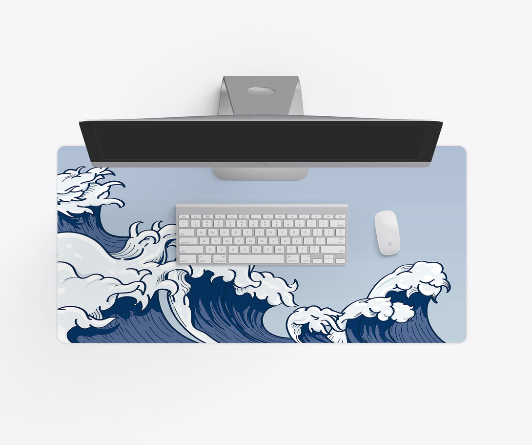 Japanese Blue Waves Desk Mat - Lifestyle