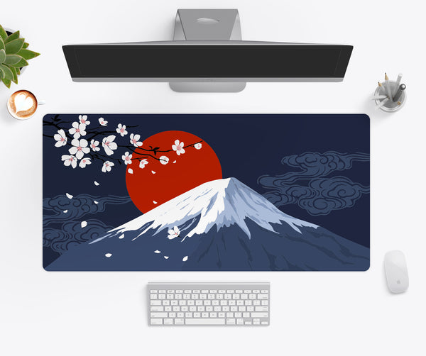 Mt Fuji Japanese Red Sun Cherry Blossom Desk Mat