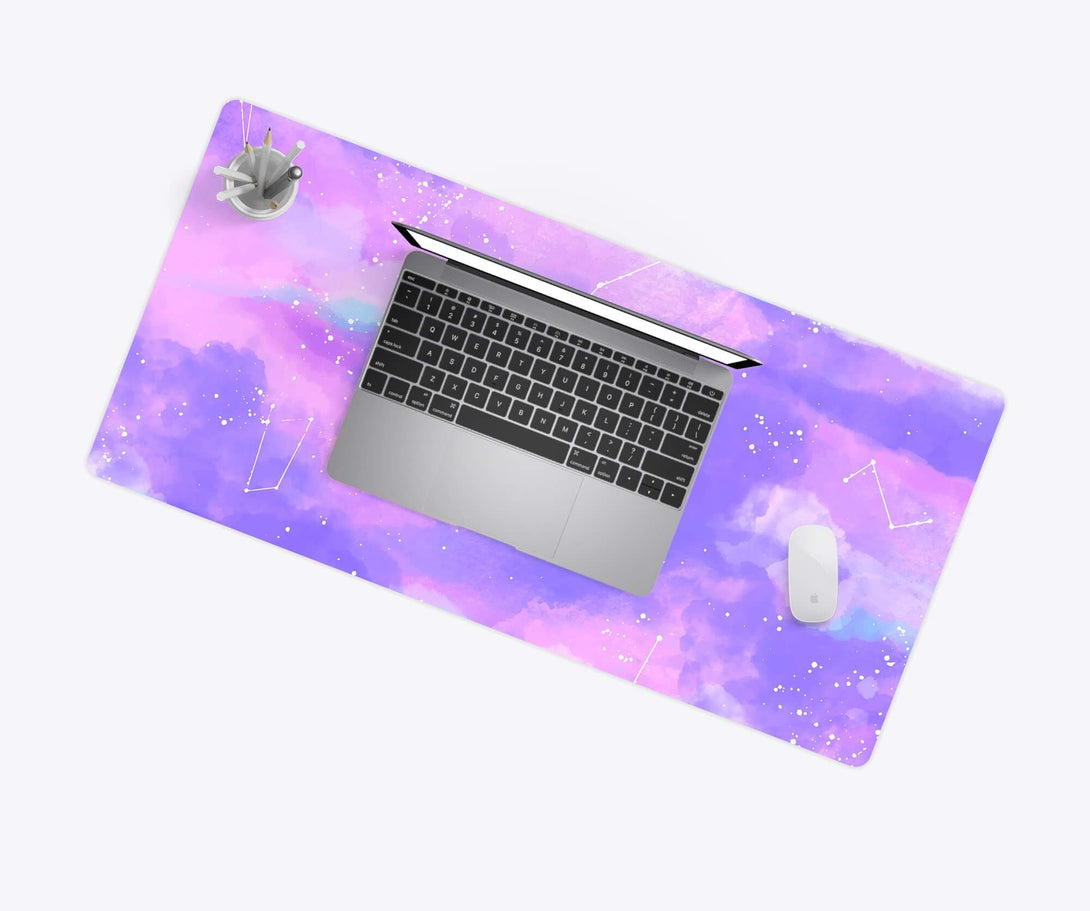 Pink Galaxy Desk Mat with Laptop