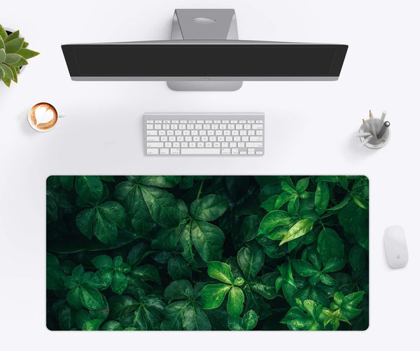 Tropical Green Leaves Desk Mat