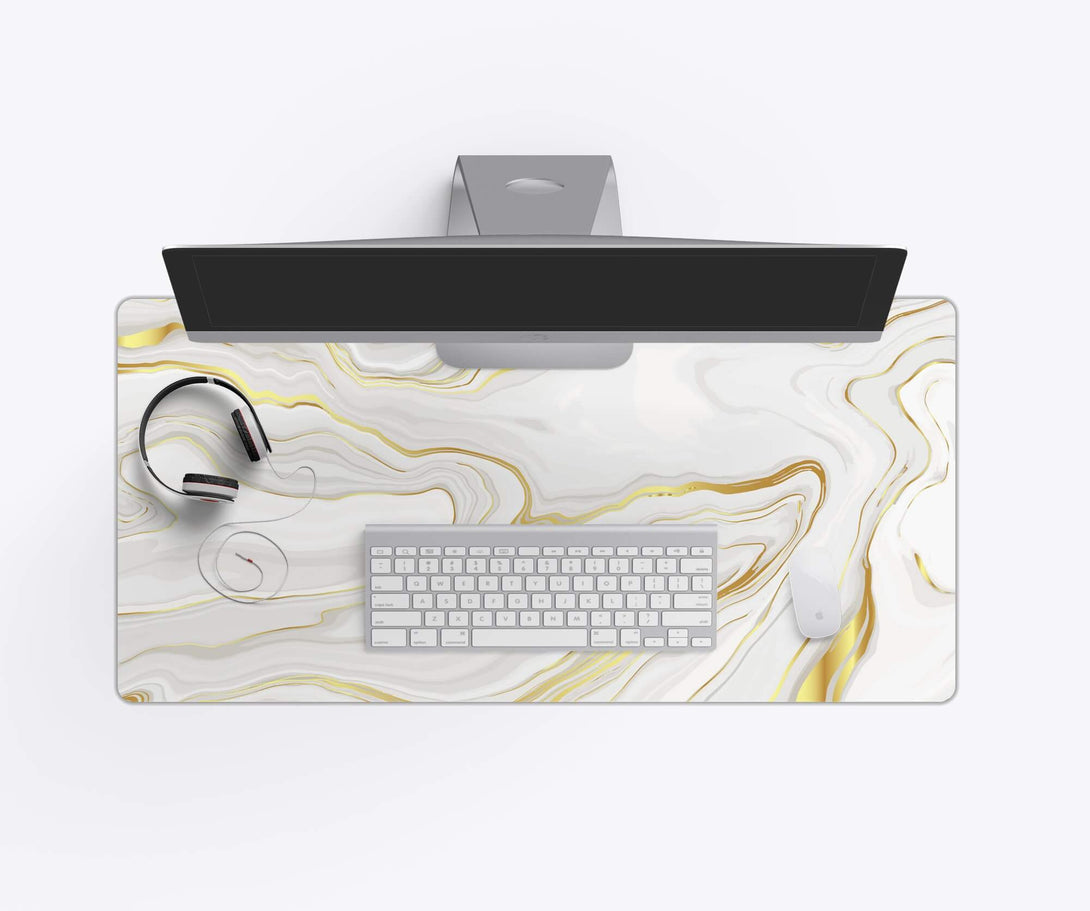 White Gold Marble Desk Mat - Lifestyle