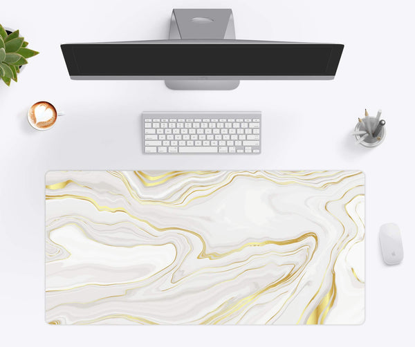 White Gold Marble Desk Mat
