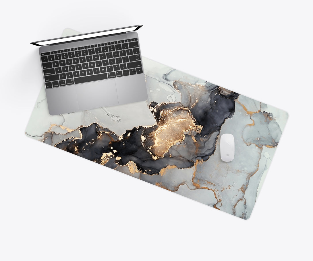Black Gold Marble Desk Mat with Laptop